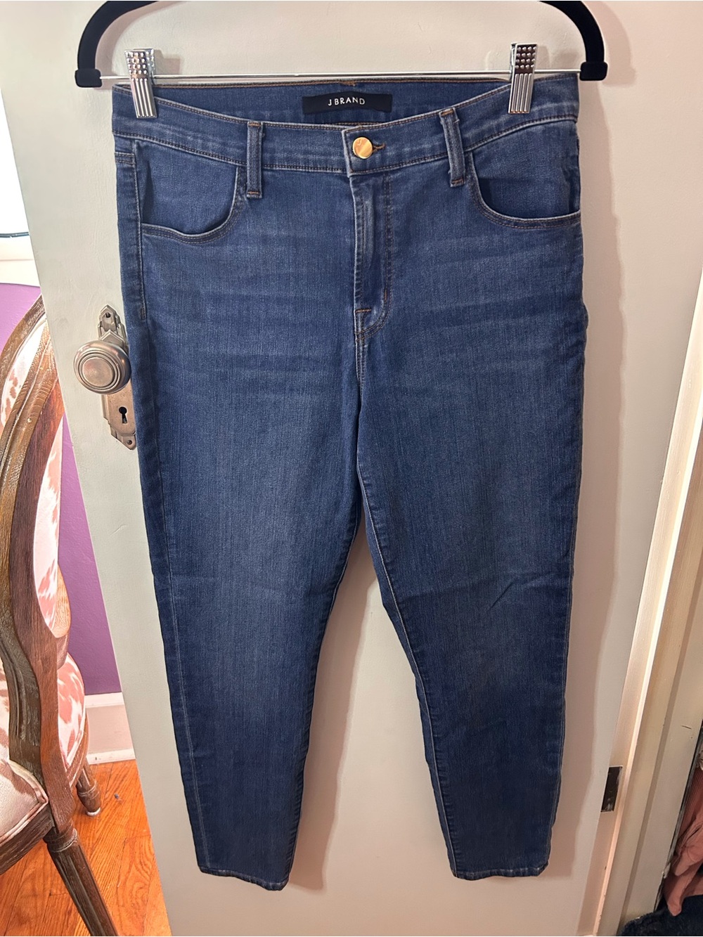 J Brand Mid-Rise Skinny Jeans in Dark Blue